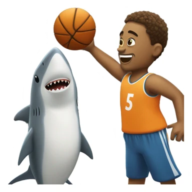 make a chubby white boy next to a shark shooting a free throw sticker
