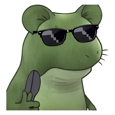 A mouse with trex legs cat ears and sunglasses sticker