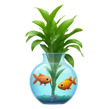 fishes in a clear vase with a plant sticker