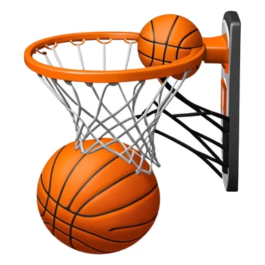 A close-up of a basketball shield and hoop with the ball swishing through the net, captured mid-air. The background emphasizes the tension and excitement of the moment, with the rim and net in sharp focus, showcasing the precision and skill of the sport. sticker
