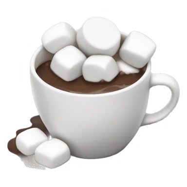 small pile of realistic white marshmallows with bottom half soaked in hot chocolate. sticker