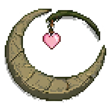 khaki crescent moon with a small heart sticker