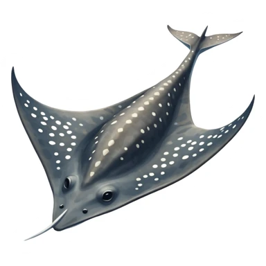 Spotted eagle sting ray with wide wingspan and long spike sting tail at posterior end viewed from above sticker