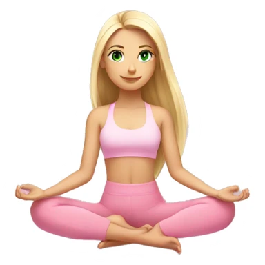 blonde long hair and green eyes yoga beautiful girl in light pink pink pink clothes sitting on a yoga mat sticker