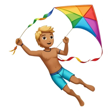 A person soaring through the sky while holding onto a colorful kite on a windy beach. The kite is catching the wind, and the backdrop features waves crashing on the shore, capturing the excitement and freedom of kitesurfing. sticker