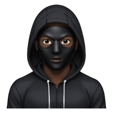 man with black full face plastic mask and black hoodie sticker