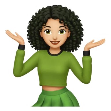 a woman with olive skin tone and curly black hair wearing green and dancing sticker