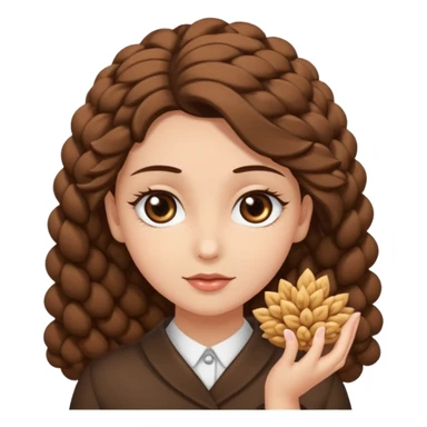 creami una ragazza con riccioli in fondo sulle punte, capelli marroni scuri e lunghi, occhi con ciglia non corte marroni sticker