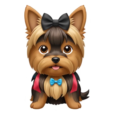 a yorkshire dog with a bow sticker