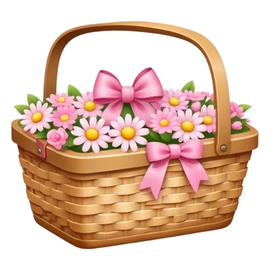 cute picnic basket with pink bow and with ight color flowers inside sticker