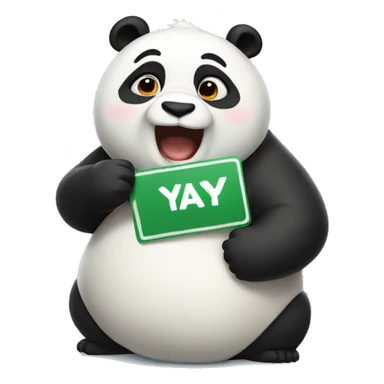 A chubby panda holding a sign that says yay sticker