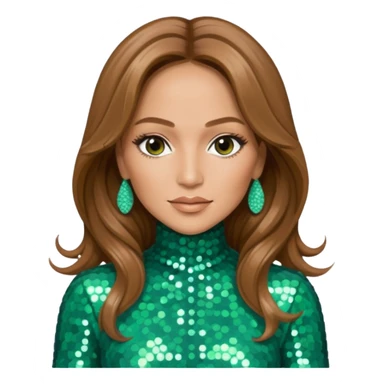 Jennifer Lopez with long  light brown hair, seafoam green sequin outfit sticker