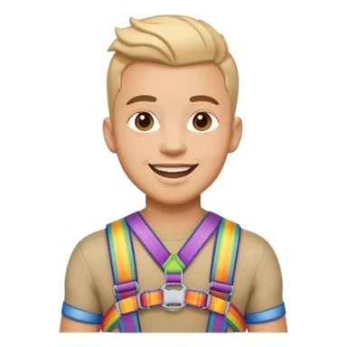 happy gay man in a pride-themed harness sticker