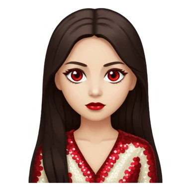 Bloody Mary with light skin, long dark brown hair, red eye, ivory sequin outfit sticker