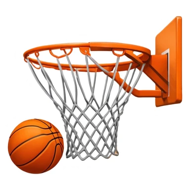 A close-up shot of a basketball entering the hoop, with the ball swishing through the net. The background features a blurred basketball court, emphasizing the perfect shot and the excitement of the game. sticker