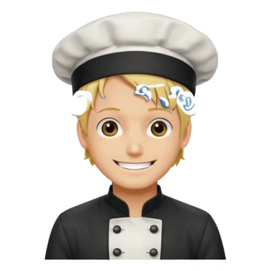 happy Sanji from One Piece, smiling, iconic blond hair and eyebrow curl, chef outfit sticker