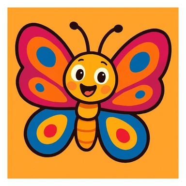 a butterfly in vibrant cartoon style with colorful wings and a cheerful expression sticker