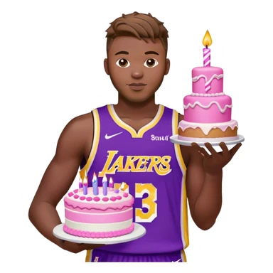 Luka Doncic wearing his Lakers jersey holding a pink pretty birthday cake sticker