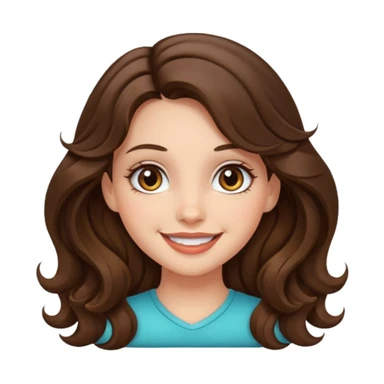 a girl with long wavy brunette hair, hazel eyes, cute make up sticker