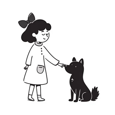 Asian girl with dark brown hair and a black shiba inu sticker