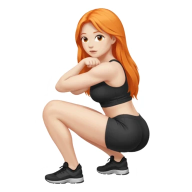 Pale girl with long orange hair squatting weight  from side sticker