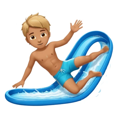 a boy that is sliding on his belly in ON his belly from a waterslide sticker