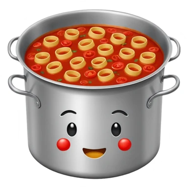 … a pot of pasta sauce being stirred with an emoji in it, not necessarily drowning but like swimming sticker