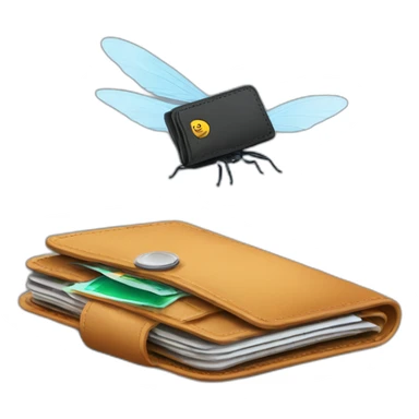 wallet with fly flying out sticker