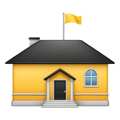 simple school, white background, magic school, black roof, with a big flag, big flag on a roof, big yellow flag, white school sticker