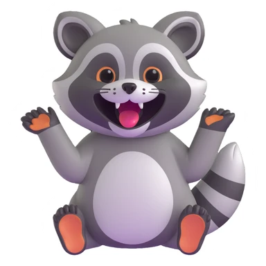 raccoon laughing with tears of joy, waving one paw, bright colors sticker