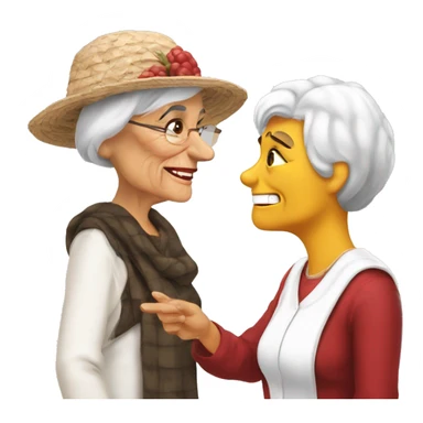 Old woman in Georgia bulldog clothes talking to middle aged woman in South Carolina gamecock clothes sticker