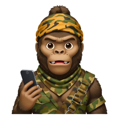 King Kong with a cell phone emojie wearing a camouflage bandana sticker
