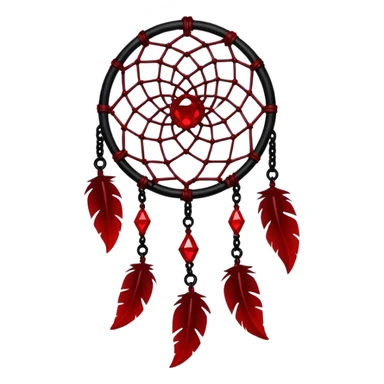 Blood-red, bloody, obsidian-black, edgy, dream catcher, red gemstones, black wires, black threads, tiny skulls, sticker