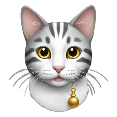 Striped gray and white cat with bells sticker