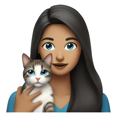 Woman with dark long hair and blue eyes holding a tabby cat  sticker