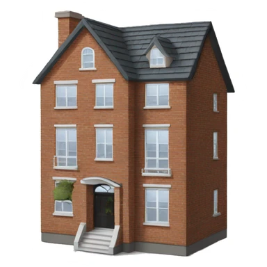 two floor house made of bricks, with dark grey windows and roof sticker