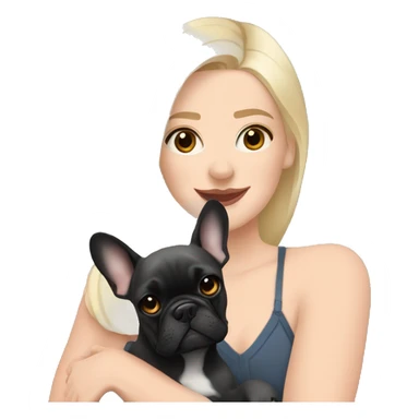  blonde Woman hugging a black brindle French bulldog and a dark gray french bulldog sticker
