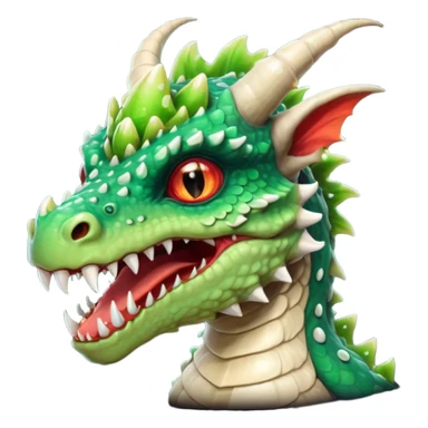 poisonous mushroom dragon beast portrait, head and shoulders only, small dragon face, mushroom cap scales, glowing green spores, sharp teeth, fantasy animal monster vibe, 3D cartoon, mobile game icon style, clean background, no text, no watermark

 sticker