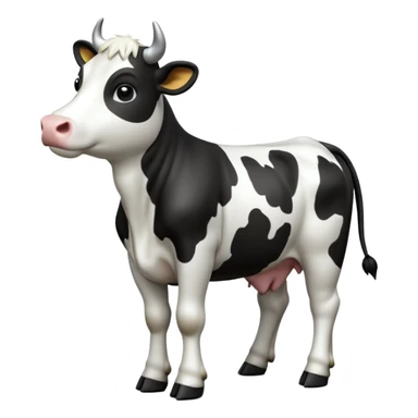 cinematic-[cow]-realistic-full-body-standing-emoji,-tail-flicking-lazily,-head-tilted-dramatically,-sleek-[black and white]-fur,-simplified-yet-realistic-focused-features,-highly-detailed,-glowing-with-an-almost-sarcastic-glow sticker