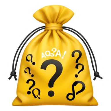 tied bag printed with q&a overstuffed with yellow question marks sticker