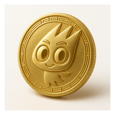 Replace the character on the flat gold token with the mascot's head from the provided image. The token remains flat, gold, and centered, with the mascot's head rendered entirely in gold to match the token, no text or extra elements. sticker