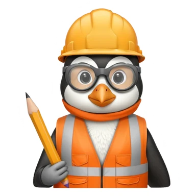 worker penguin wearing orange west holding a pencil sticker