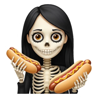 skeleton girl hair eating a hot dog sticker