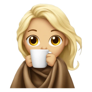 Blonde girl wrapped in big blanket drinking coffee sticker