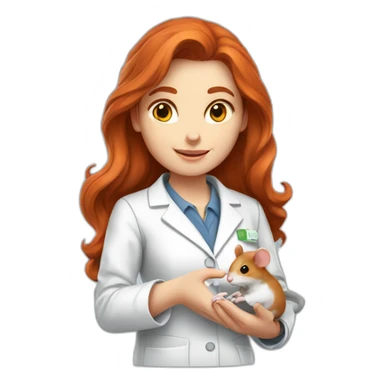 Redhead long hair scientist holding mouse on her hand sticker