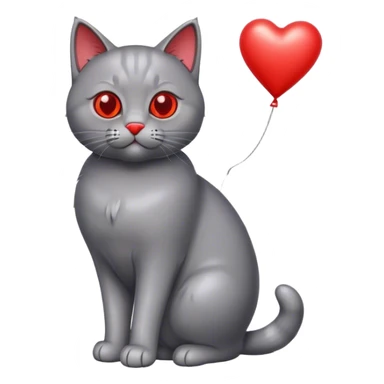 gray British cat and red heart metallic baloon sticker