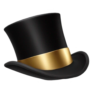 Angled black top hat with shiny gold band sticker