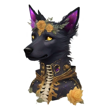 iridescent kintsugi fluffy zombie black brown gold dog fox head zombie skeleton gold mechanical steampunk raven wings nebula galaxy stars colorful flowers fairy lights vintage zombie sticker