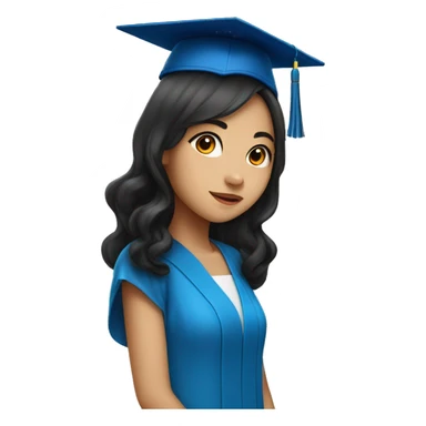 asian girl wearing blue graduation cap with long curly black hair sticker