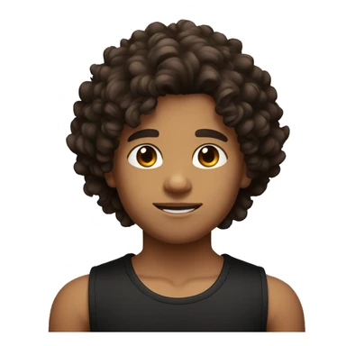 Boy with gradient hair on the sides and curly hair on top, dark brown eyes, wearing black tank top sticker